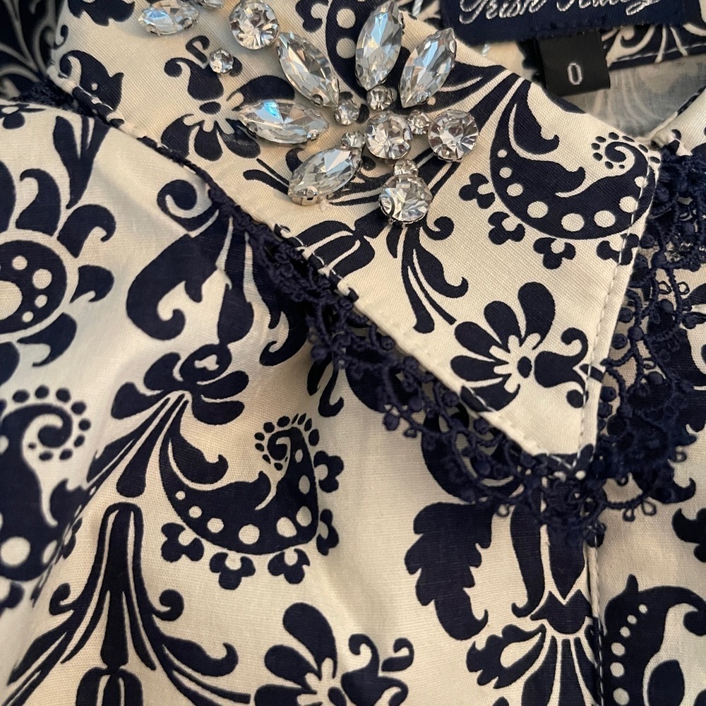 Trish Scully Costance Maxi Dress NWT Size 0 | Navy Damask Cottagecore Button-Up - Picture 8 of 12